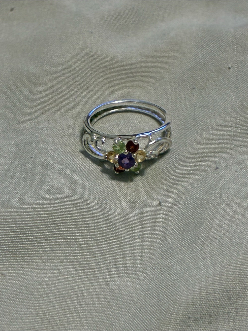 Silver 925 Multi-Gem Flower Ring